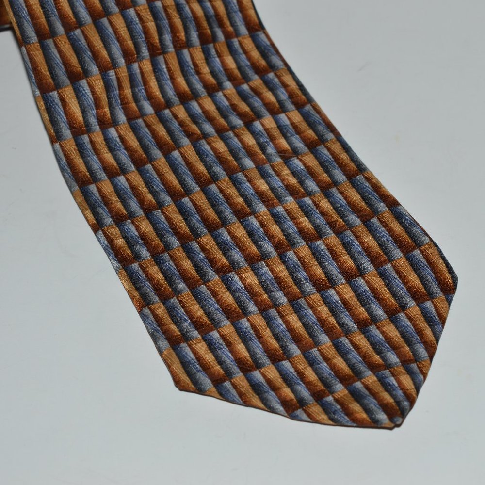 Oscar De La Renta 100% Silk Men's Gold Silver Rectangular Geometric Necktie